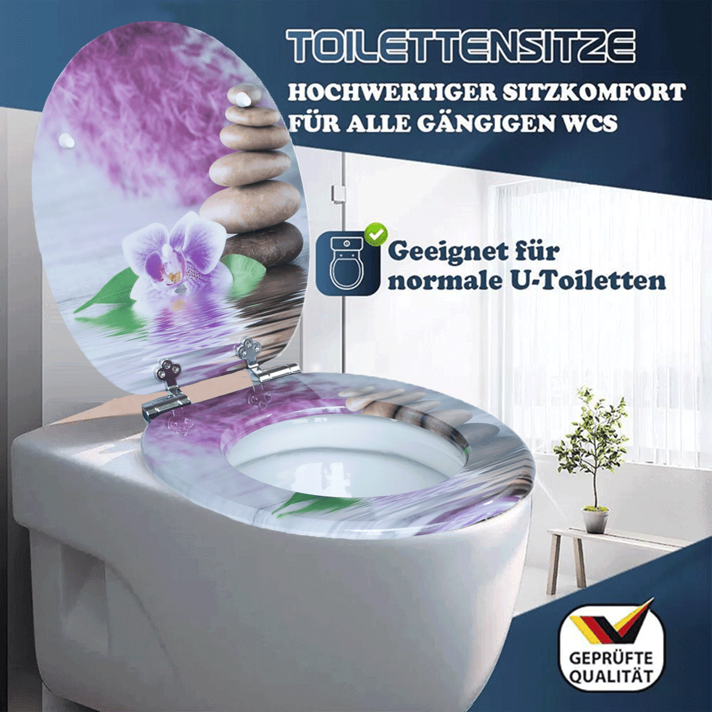 SINOBATH MDF-Holzkern, WC-Sitz Toilettensitz mit Absenkautomatik, Softclose-Scharnier(H360)