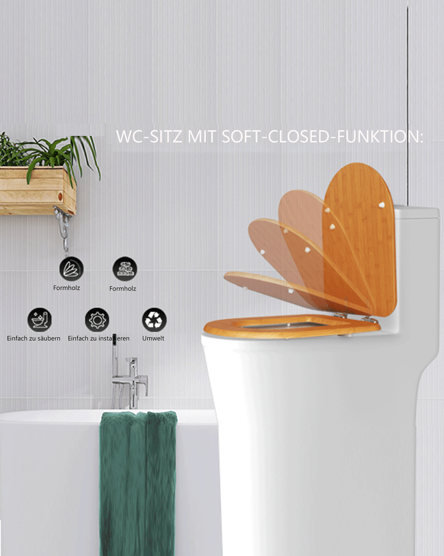 SINOBATH (Z01) Toilettensitz mit Absenkautomatik, Softclose-Scharnier(Bambusholzmaserung)