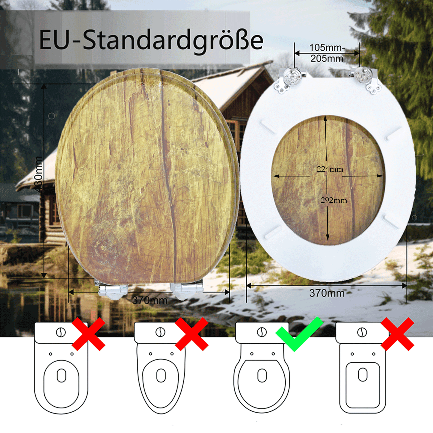 SINOBATH mit Absenkautomatik, Softclose-Scharnier,MDF-Holzkern, WC-Sitz Toilettensitz (Holz)