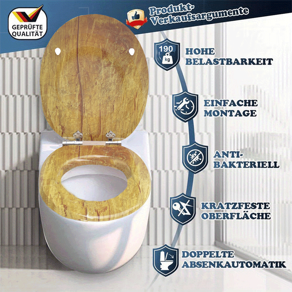 SINOBATH MDF-Holzkern, WC-Sitz Toilettensitz mit Absenkautomatik, Softclose-Scharnier(H042)