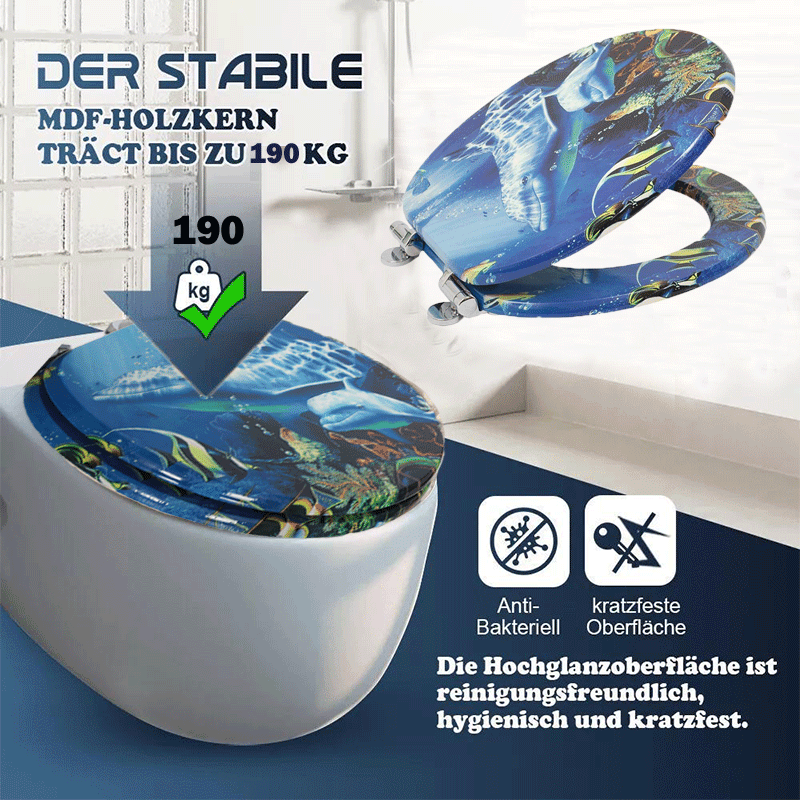 SINOBATH (H134) langsam schließender Toilettensitz, Eine spezielle PVC-beschichtete Folie reduziert Bakterien(Wal)