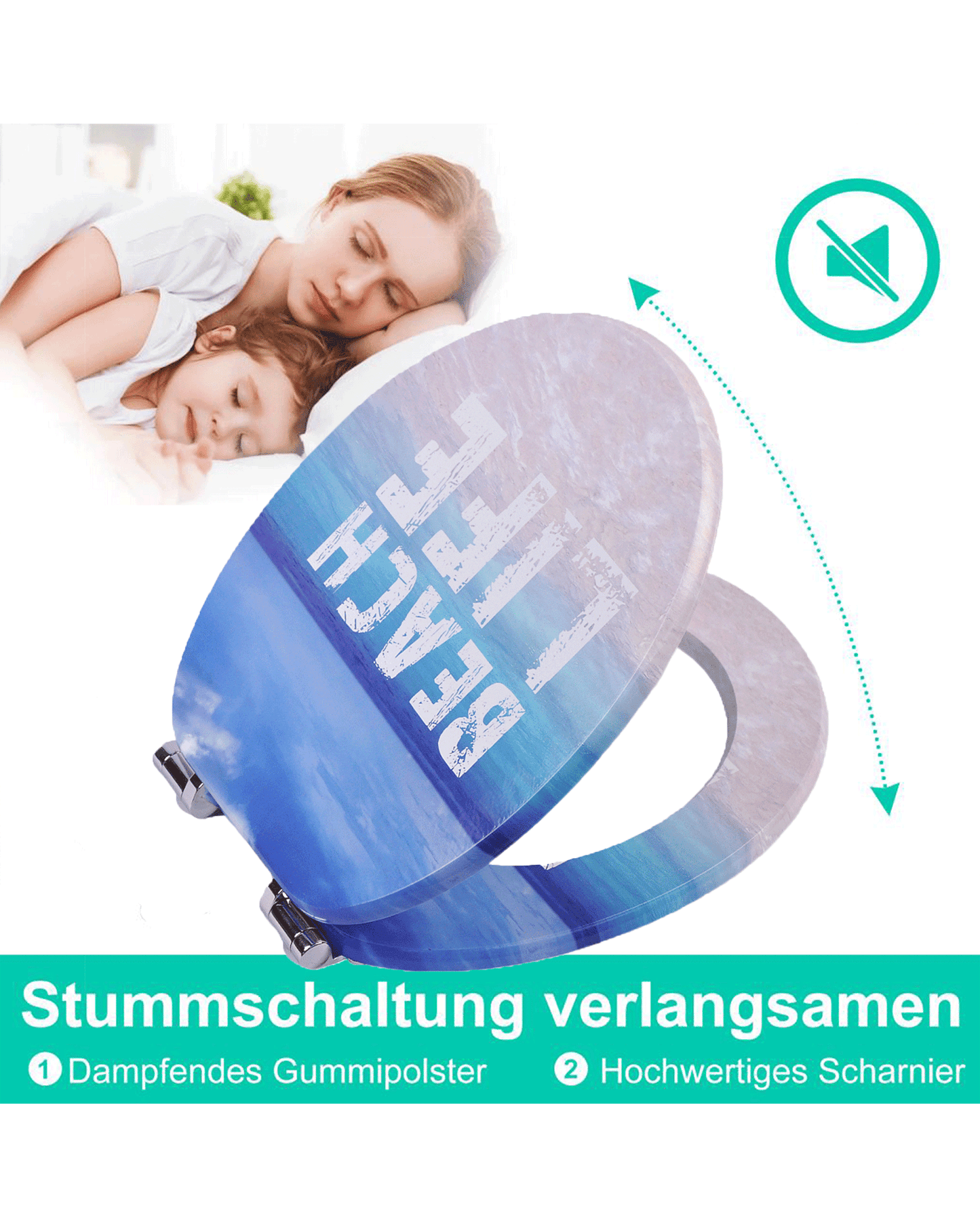 SINOBATH (H344) mit Absenkautomatik, Softclose-Scharnier,MDF-Holzkern, WC-Sitz Toilettensitz (Strandleben)