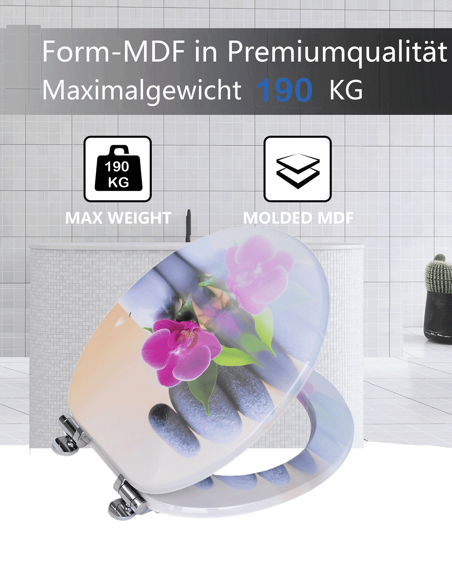 SINOBATH (H351) mit Absenkautomatik, Softclose-Scharnier,MDF-Holzkern, WC-Sitz Toilettensitz (Stein)