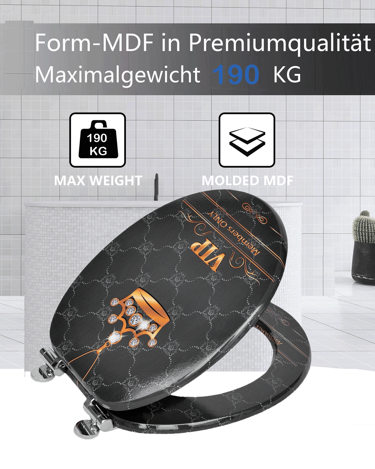 SINOBATH (H353) mit Absenkautomatik, Softclose-Scharnier,MDF-Holzkern, WC-Sitz Toilettensitz (Krone)