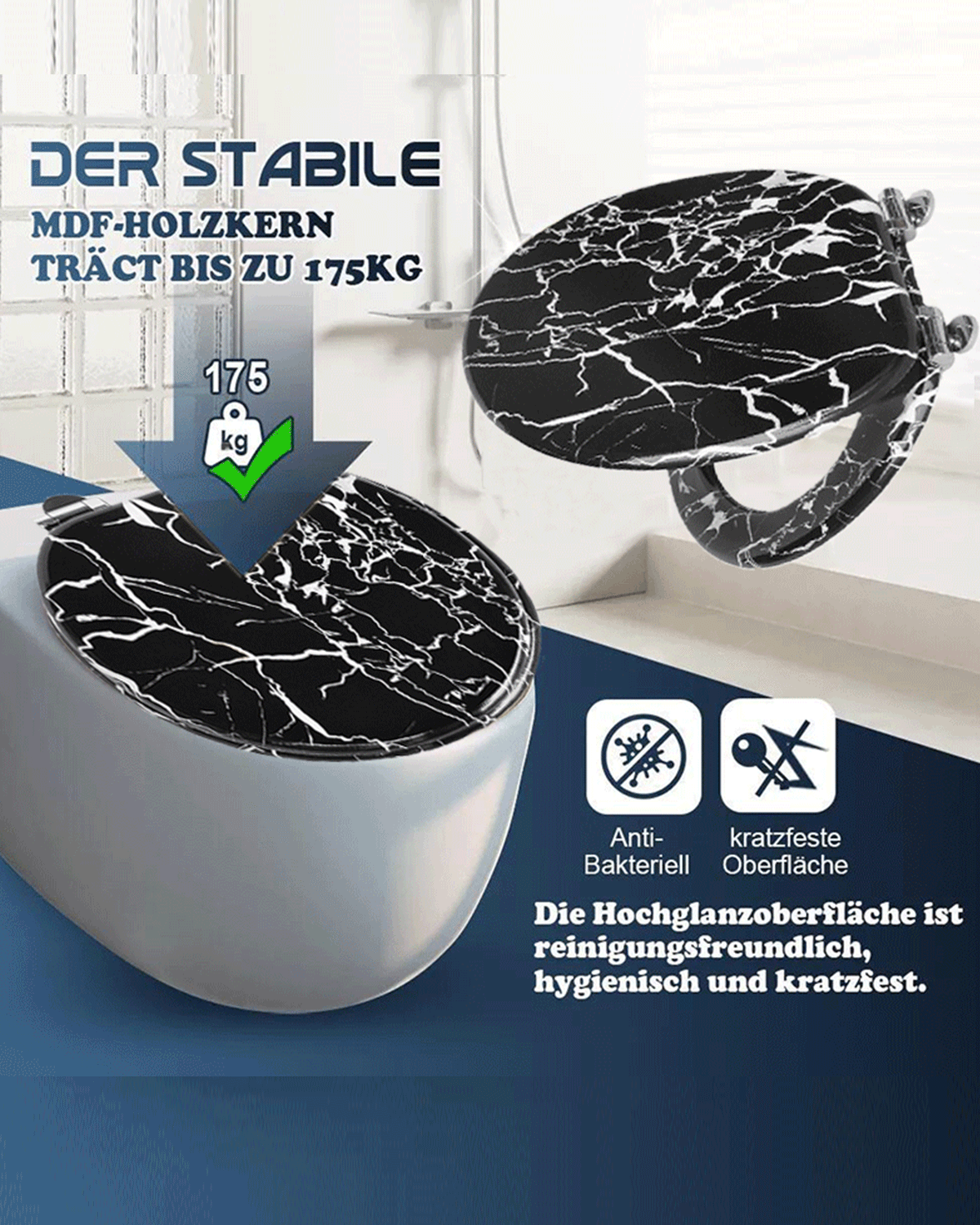 SINOBATH (S05)MDF-Holzkern, WC-Sitz Toilettensitz mit Absenkautomatik, Softclose-Scharnier(Seestern)