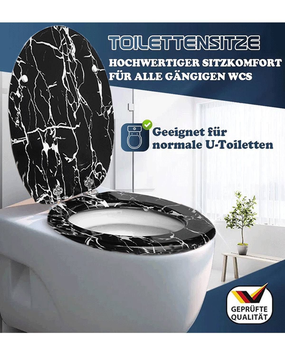 SINOBATH (S05)MDF-Holzkern, WC-Sitz Toilettensitz mit Absenkautomatik, Softclose-Scharnier(Seestern)