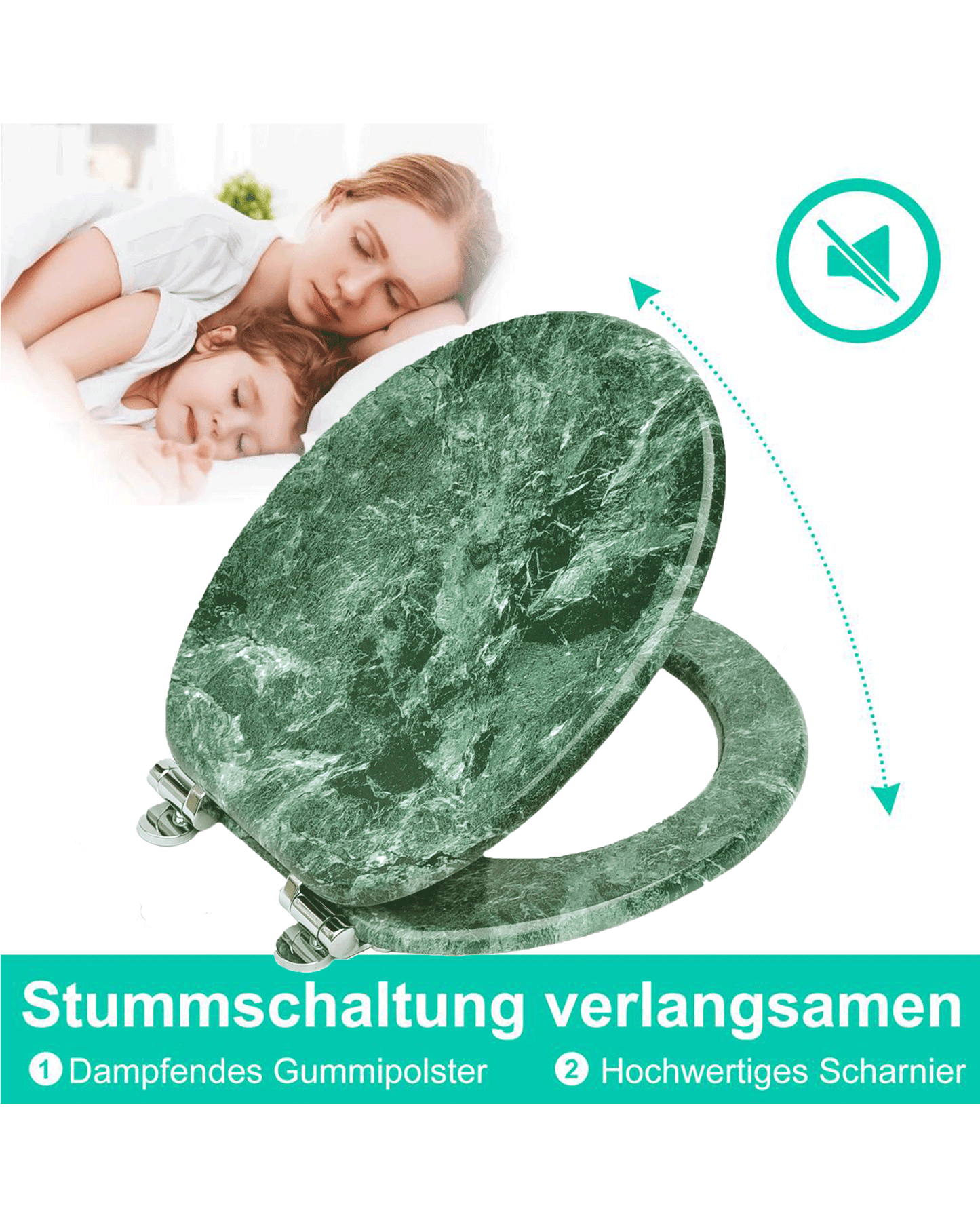 SINOBATH (S07) mit Absenkautomatik, Softclose-Scharnier,MDF-Holzkern, WC-Sitz Toilettensitz (grüner Marmor)