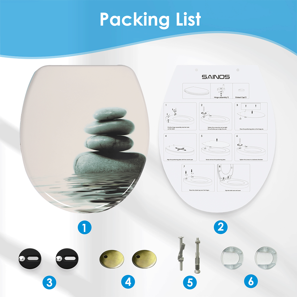 SINOBATH Duroplast WC-Sitz O-Form, Stein-Optik Absenkautomatik — UF12-194