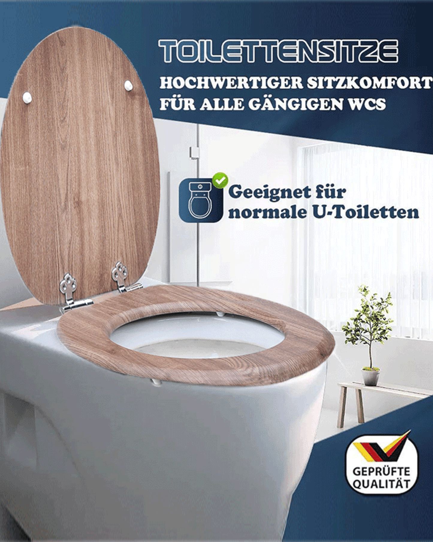 SINOBATH (W101) mit Absenkautomatik, Softclose-Scharnier,MDF-Holzkern, WC-Sitz Toilettensitz (Holz)