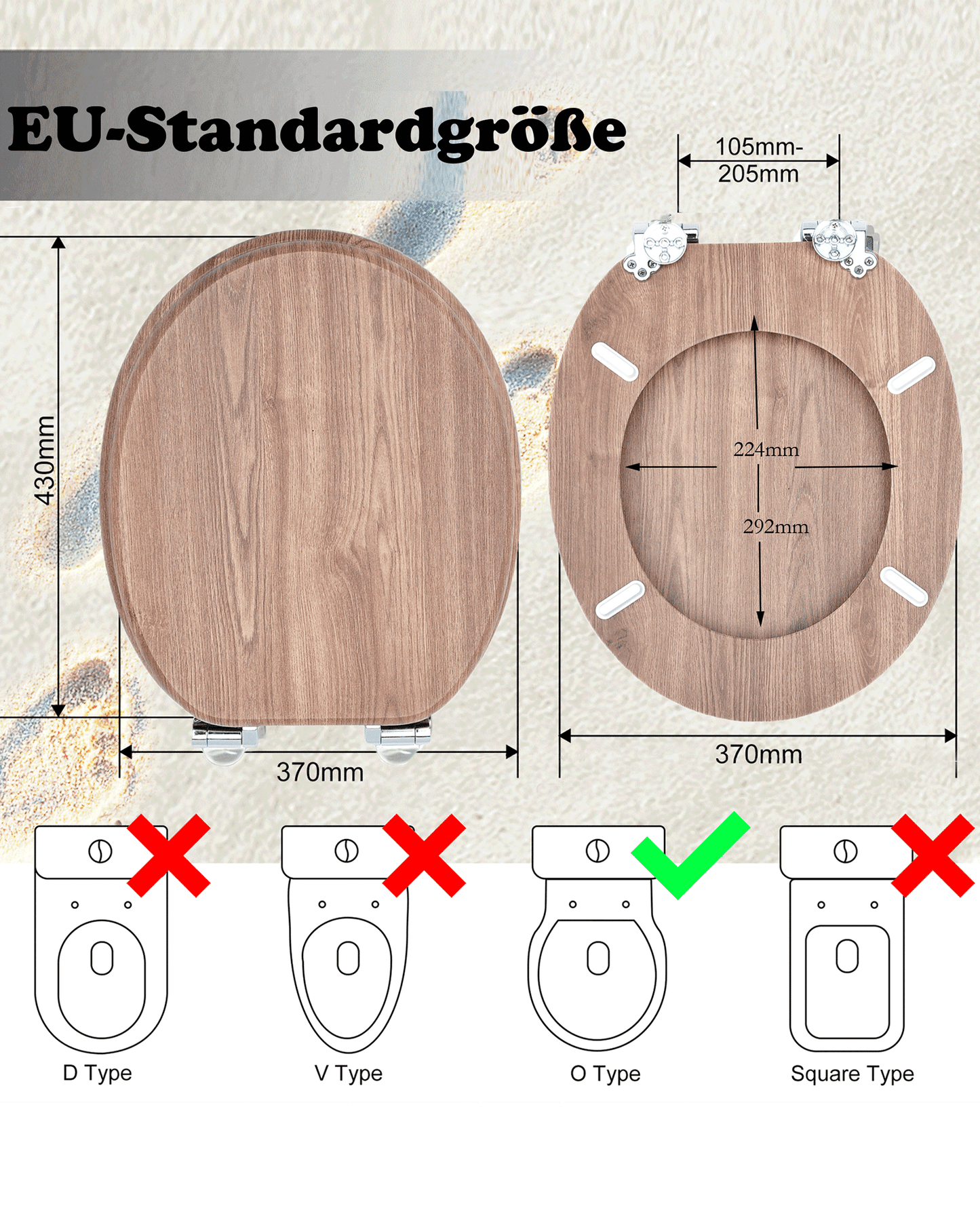 SINOBATH (W101) mit Absenkautomatik, Softclose-Scharnier,MDF-Holzkern, WC-Sitz Toilettensitz (Holz)