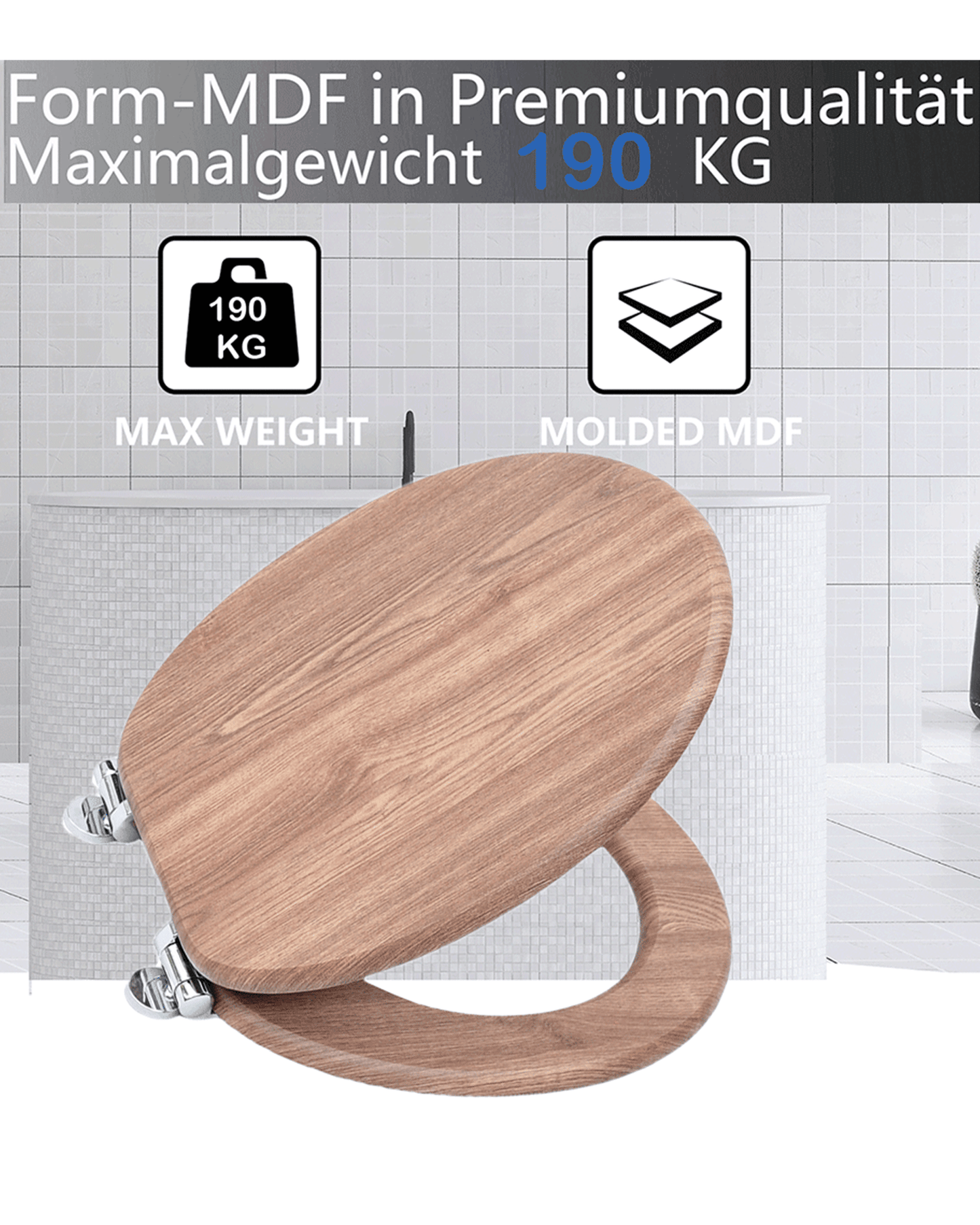 SINOBATH (W101) mit Absenkautomatik, Softclose-Scharnier,MDF-Holzkern, WC-Sitz Toilettensitz (Holz)