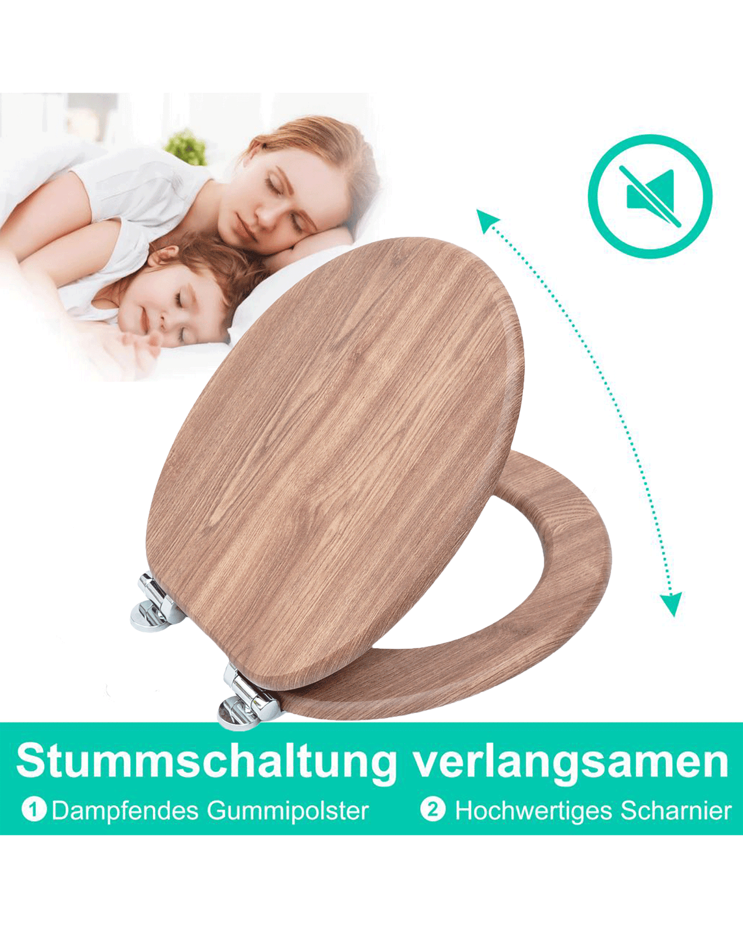SINOBATH (W101) mit Absenkautomatik, Softclose-Scharnier,MDF-Holzkern, WC-Sitz Toilettensitz (Holz)