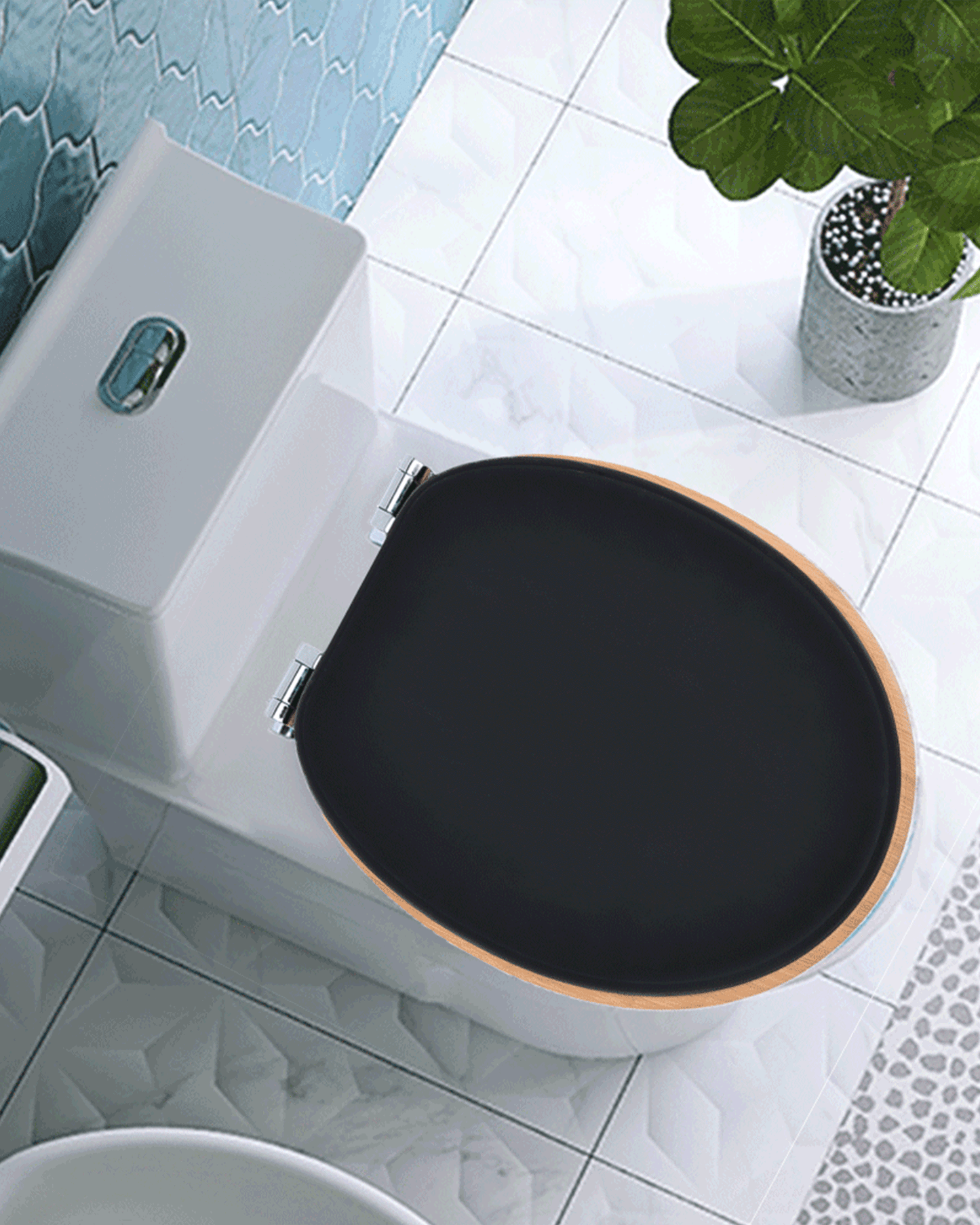 SINOBATH (W103) mit Absenkautomatik, Softclose-Scharnier,MDF-Holzkern, WC-Sitz Toilettensitz (schwarz+gold)