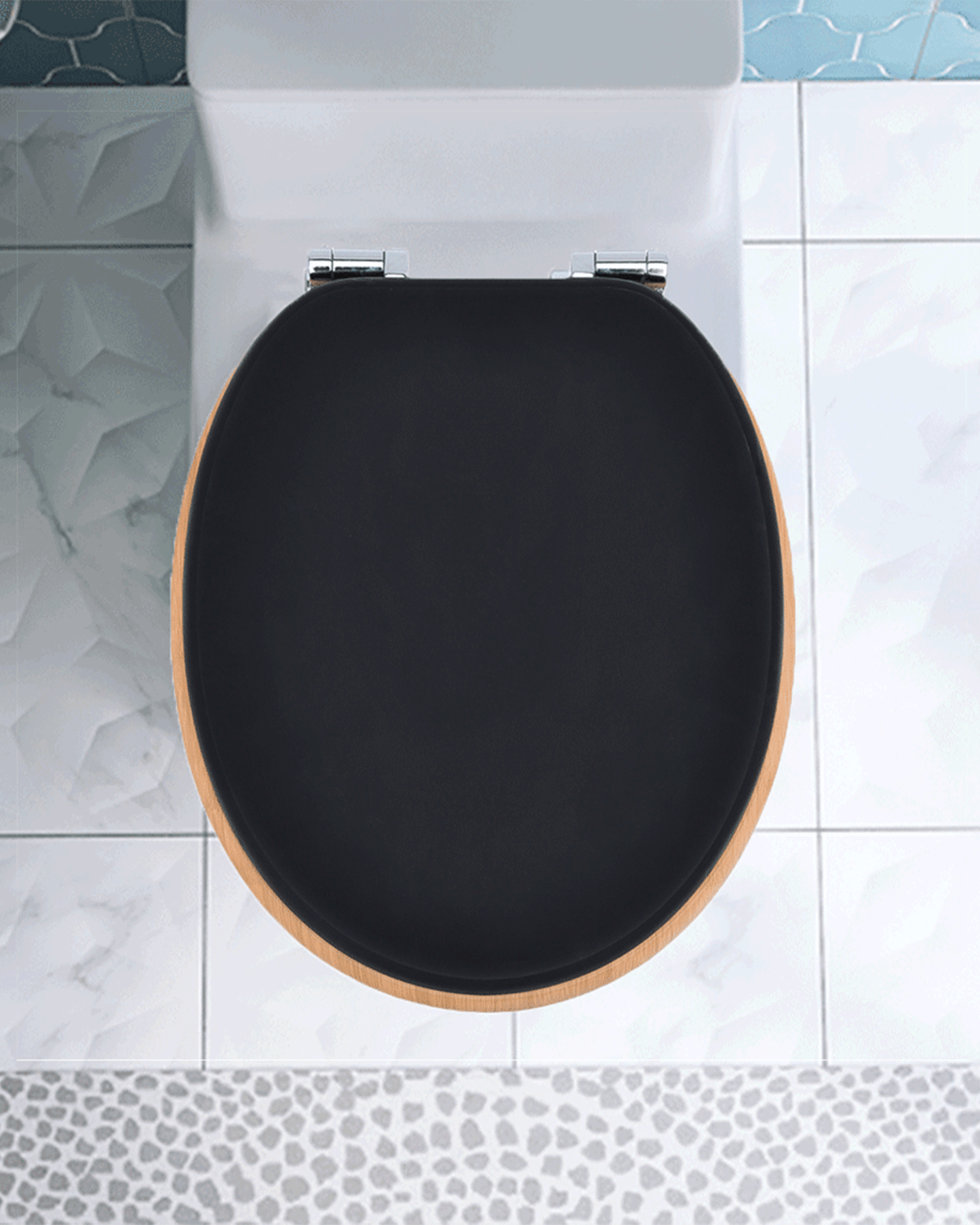 SINOBATH (W103) mit Absenkautomatik, Softclose-Scharnier,MDF-Holzkern, WC-Sitz Toilettensitz (schwarz+gold)