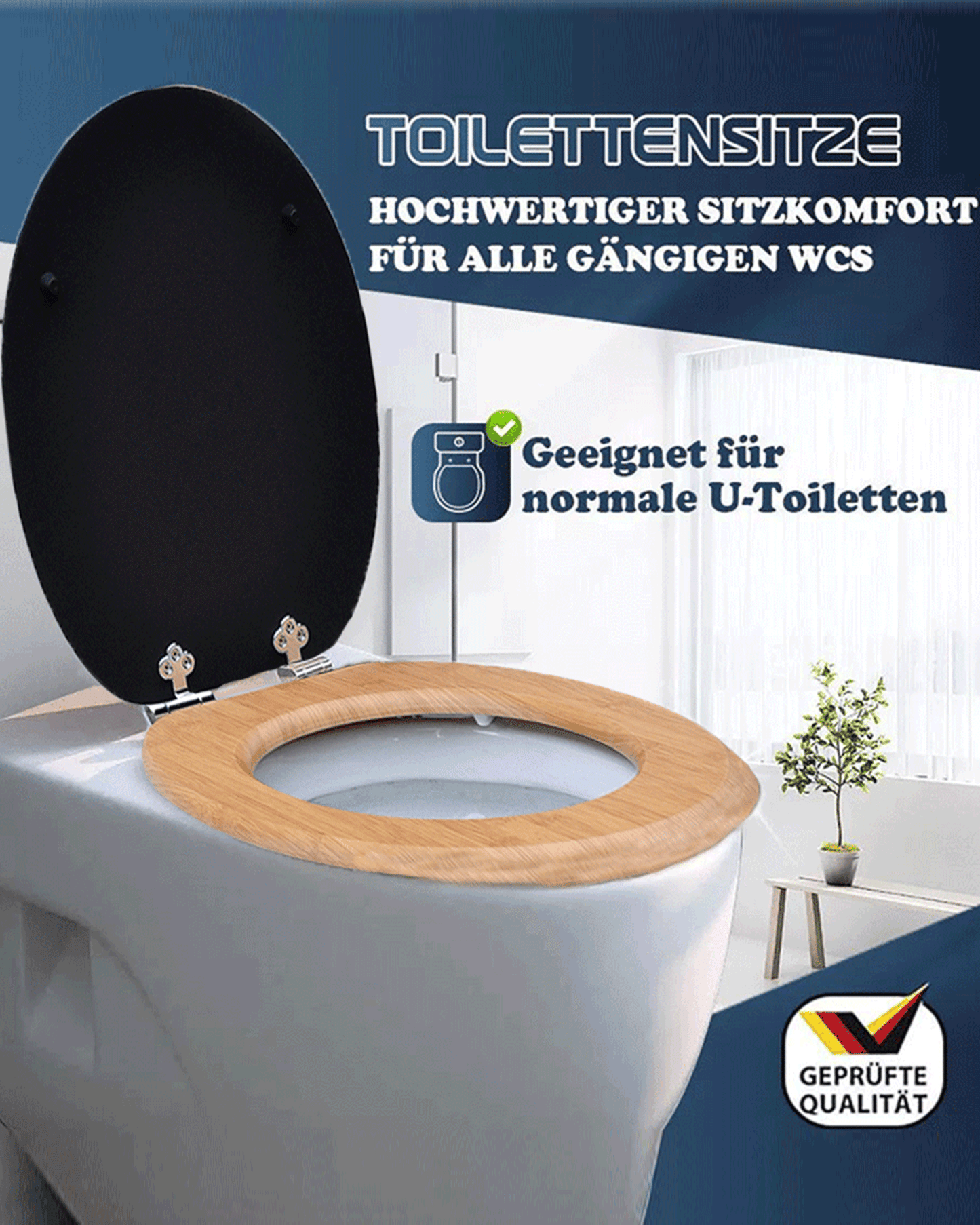 SINOBATH (W103) mit Absenkautomatik, Softclose-Scharnier,MDF-Holzkern, WC-Sitz Toilettensitz (schwarz+gold)