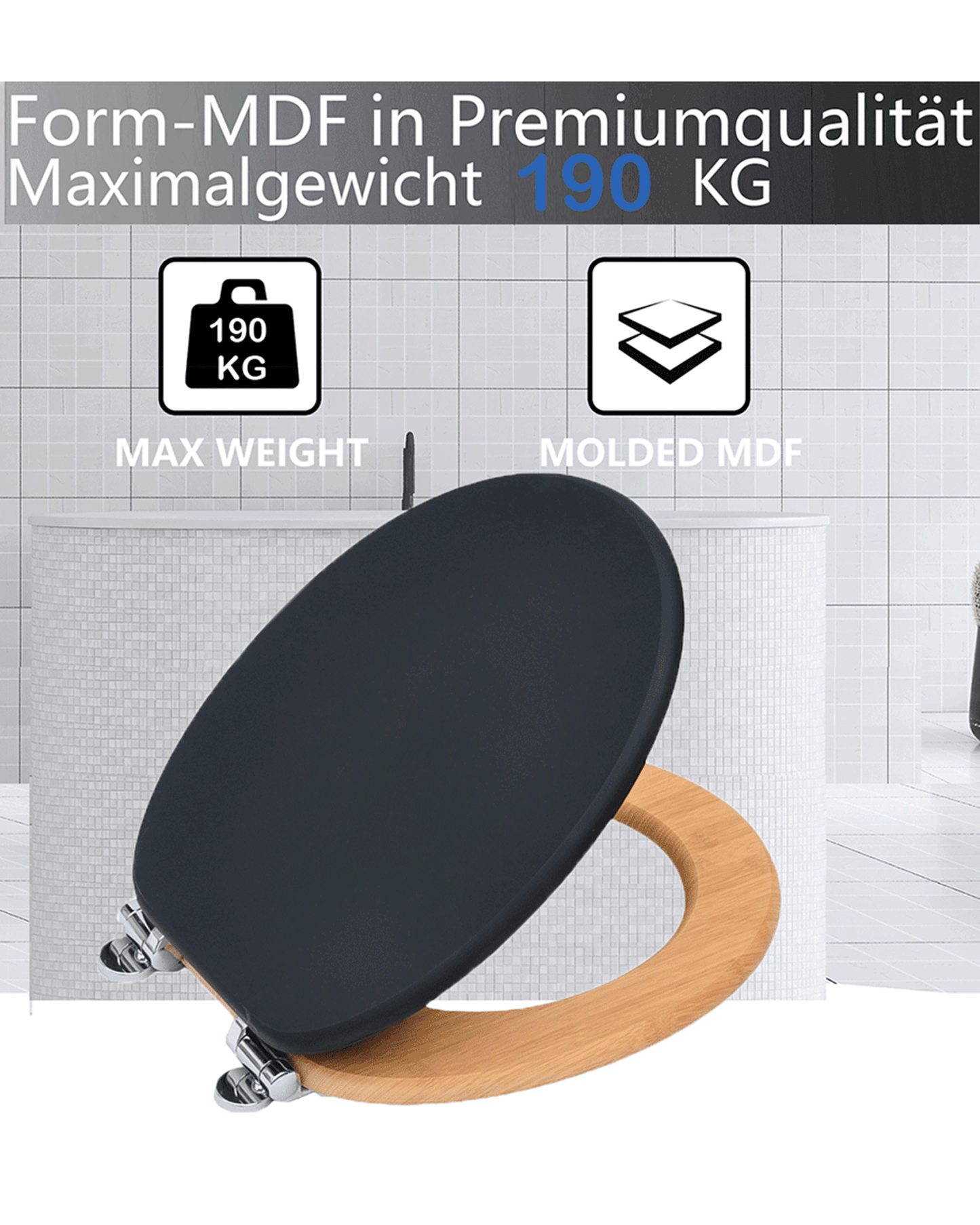 SINOBATH (W103) mit Absenkautomatik, Softclose-Scharnier,MDF-Holzkern, WC-Sitz Toilettensitz (schwarz+gold)