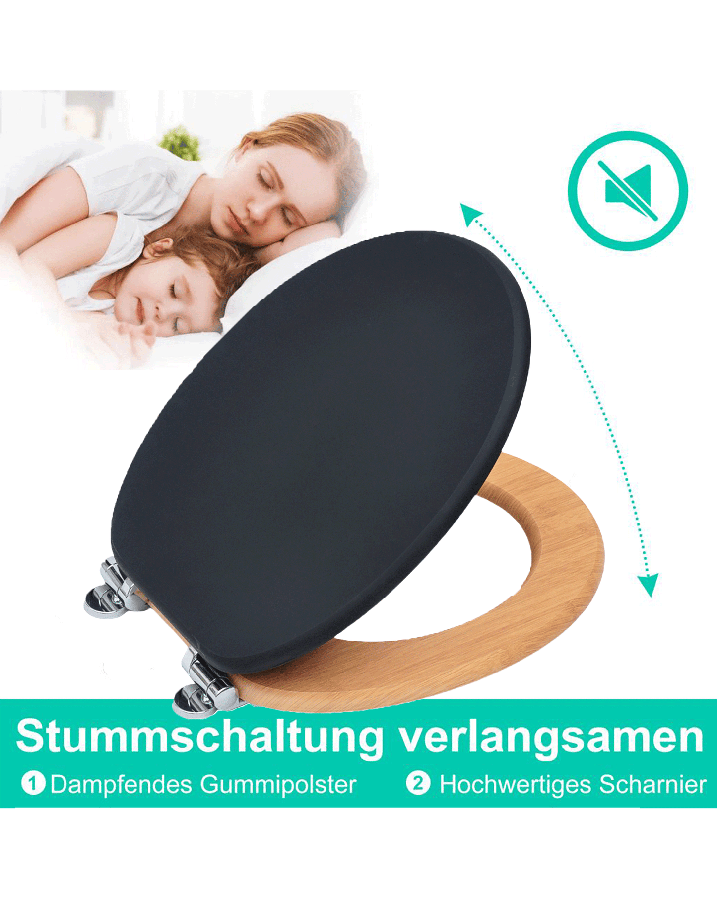 SINOBATH (W103) mit Absenkautomatik, Softclose-Scharnier,MDF-Holzkern, WC-Sitz Toilettensitz (schwarz+gold)