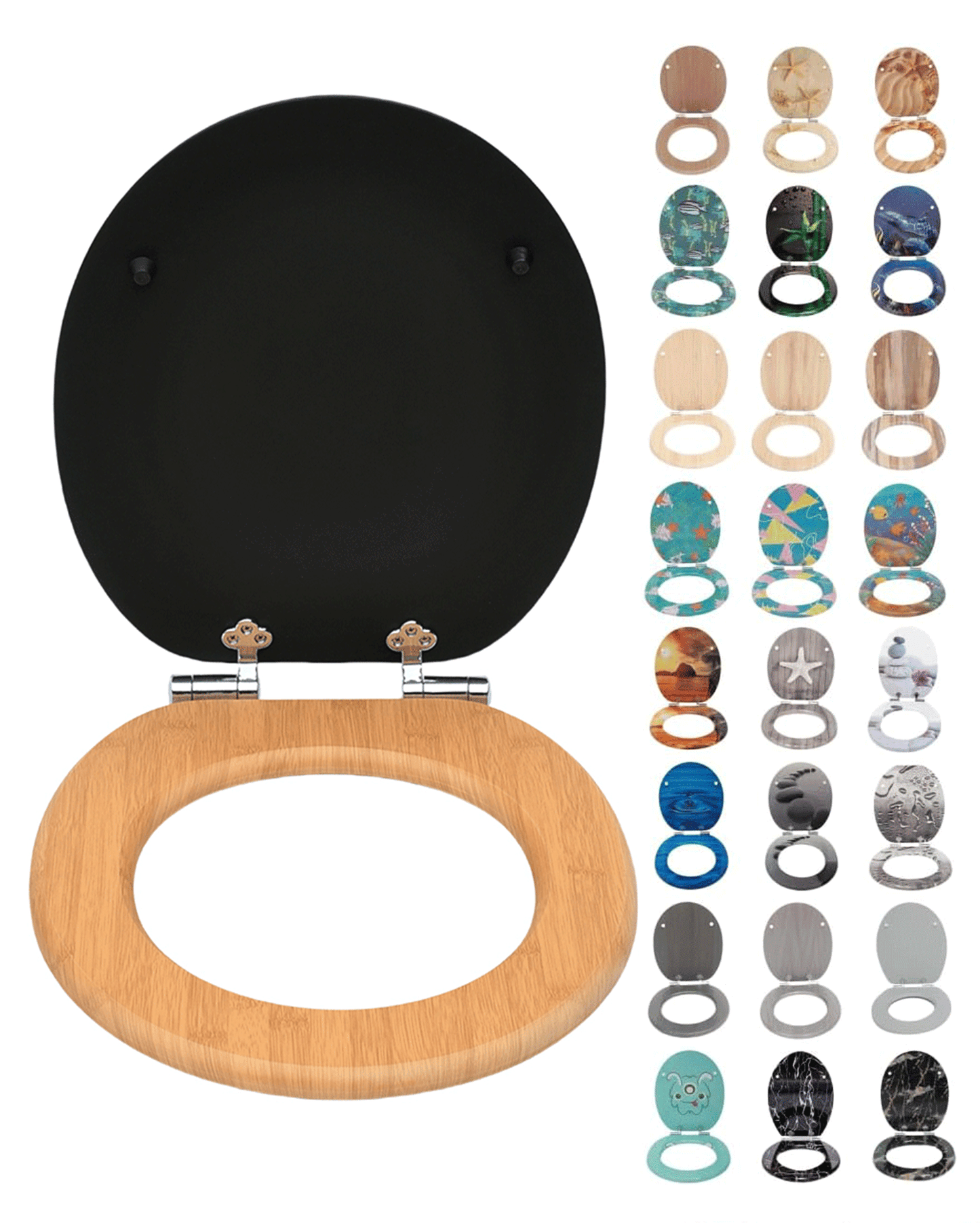 SINOBATH (W103) mit Absenkautomatik, Softclose-Scharnier,MDF-Holzkern, WC-Sitz Toilettensitz (schwarz+gold)