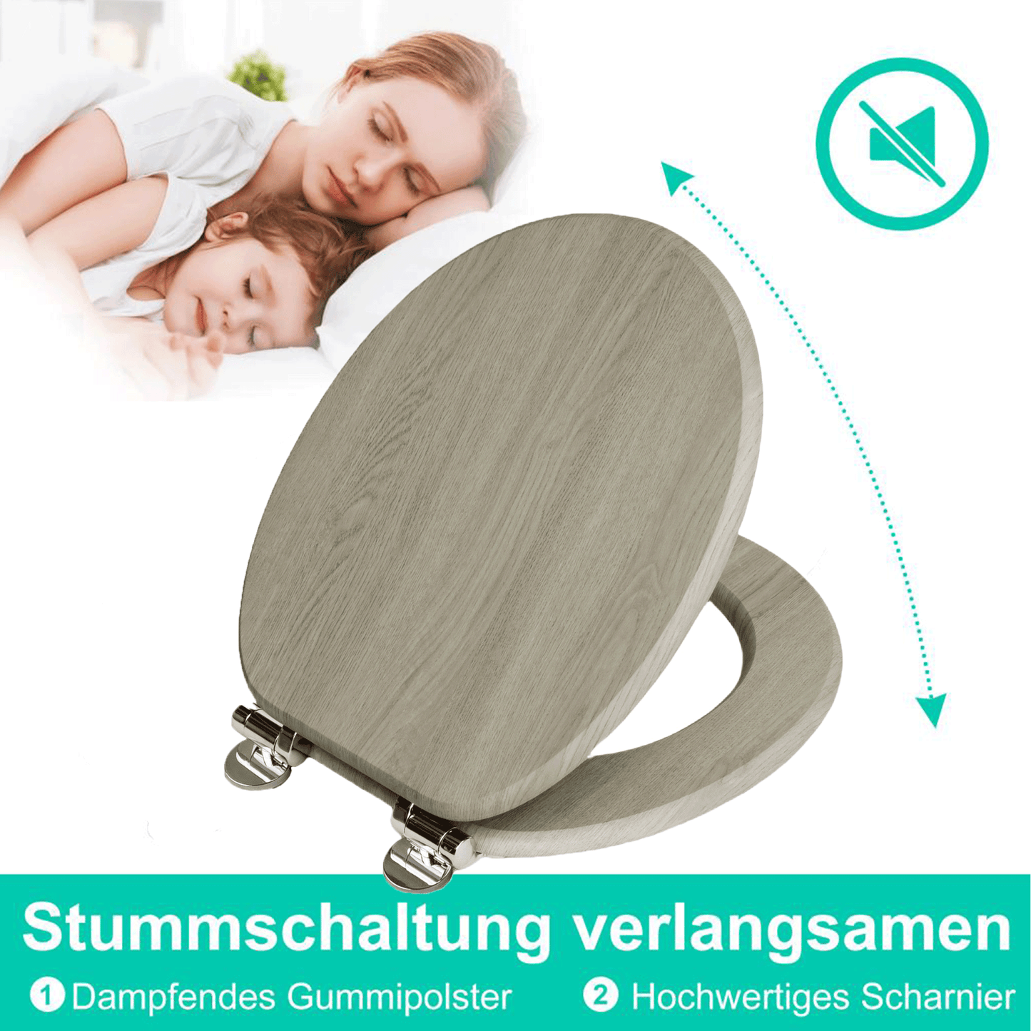 SINOBATH MDF-Holzkern, WC-Sitz Toilettensitz mit Absenkautomatik, Softclose-Scharnier(W111)