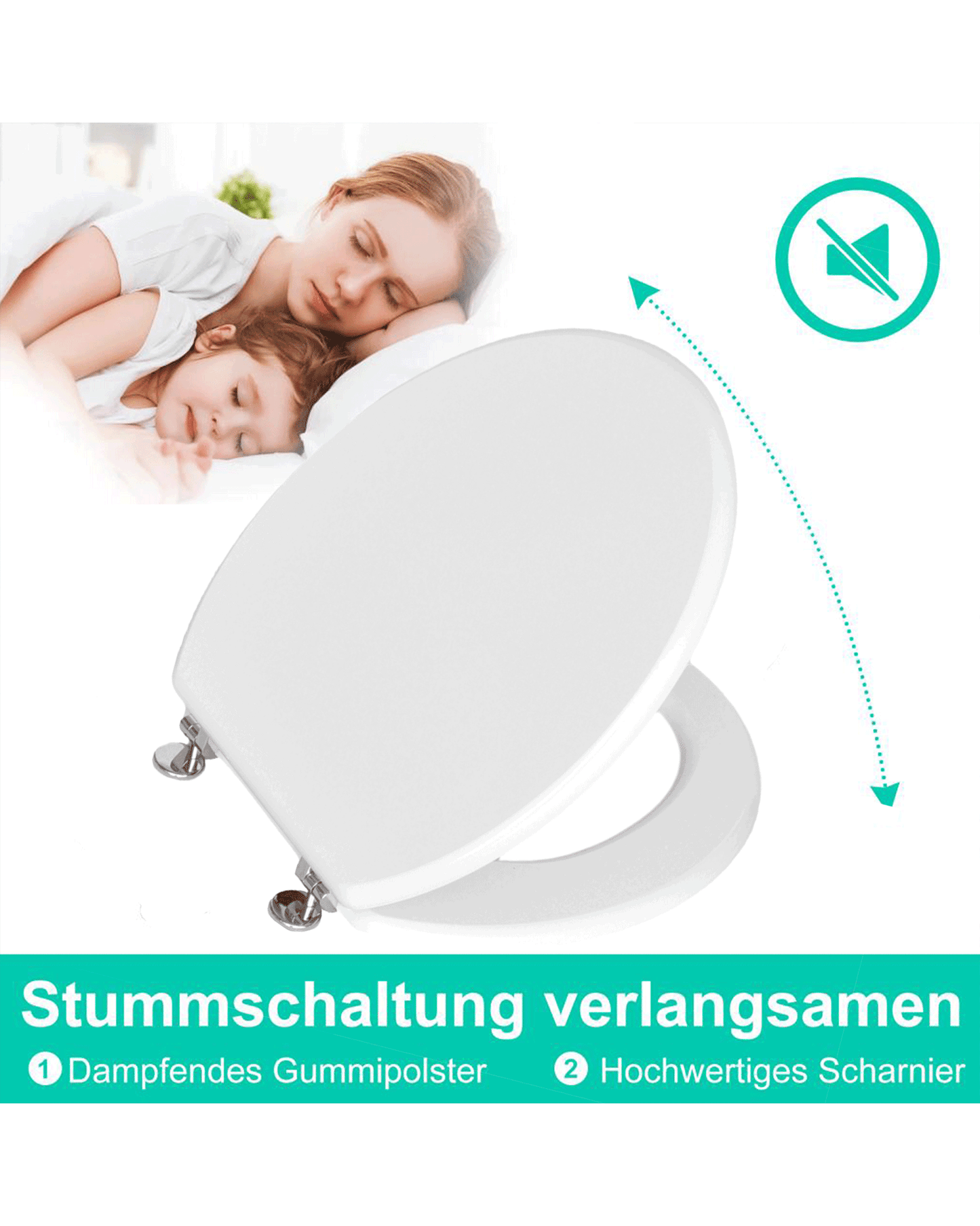 SINOBATH (H001) mit Absenkautomatik, MDF-Holzkern, WC-Sitz Toilettensitz (Weiß)