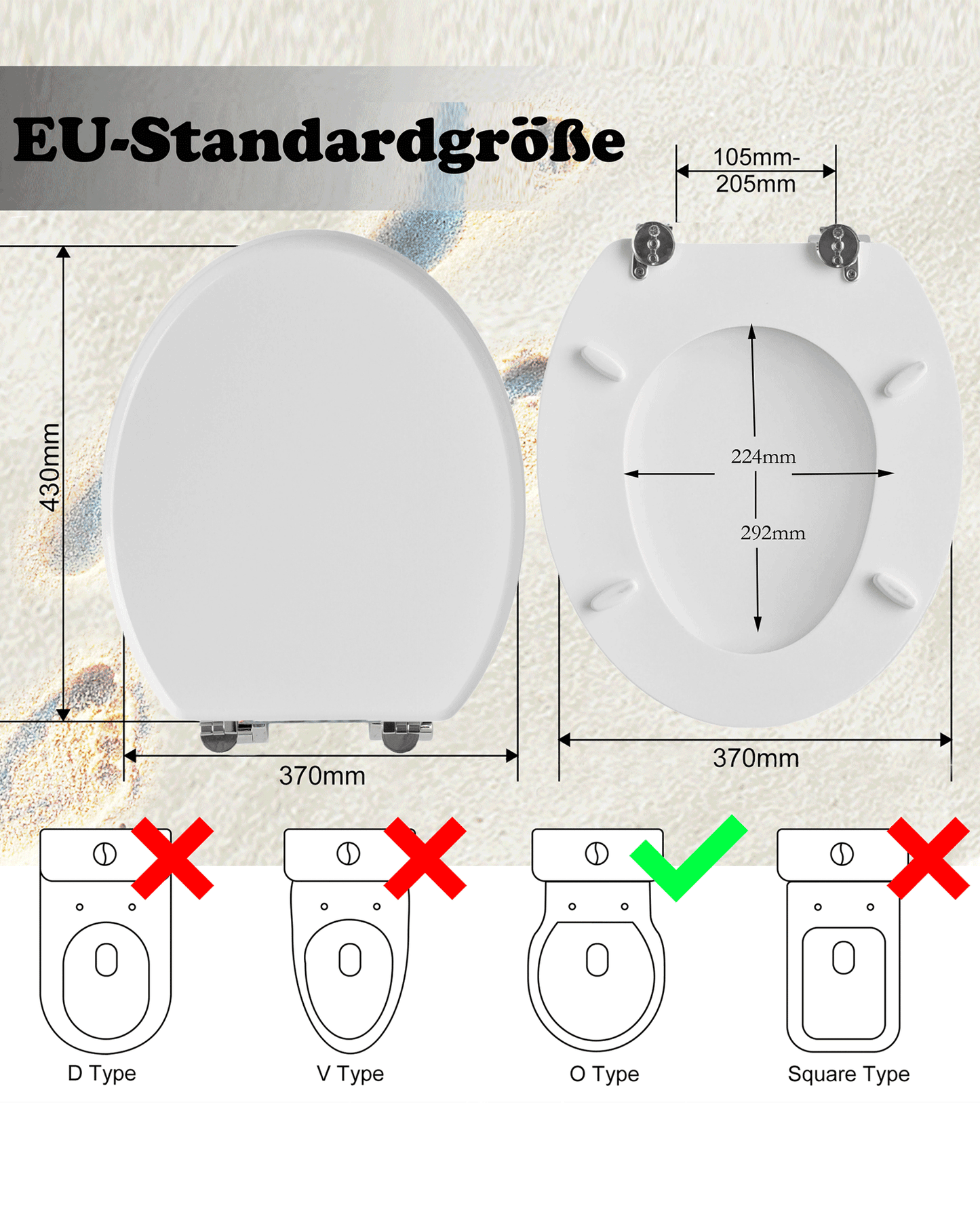 SINOBATH (H001) mit Absenkautomatik, MDF-Holzkern, WC-Sitz Toilettensitz (Weiß)