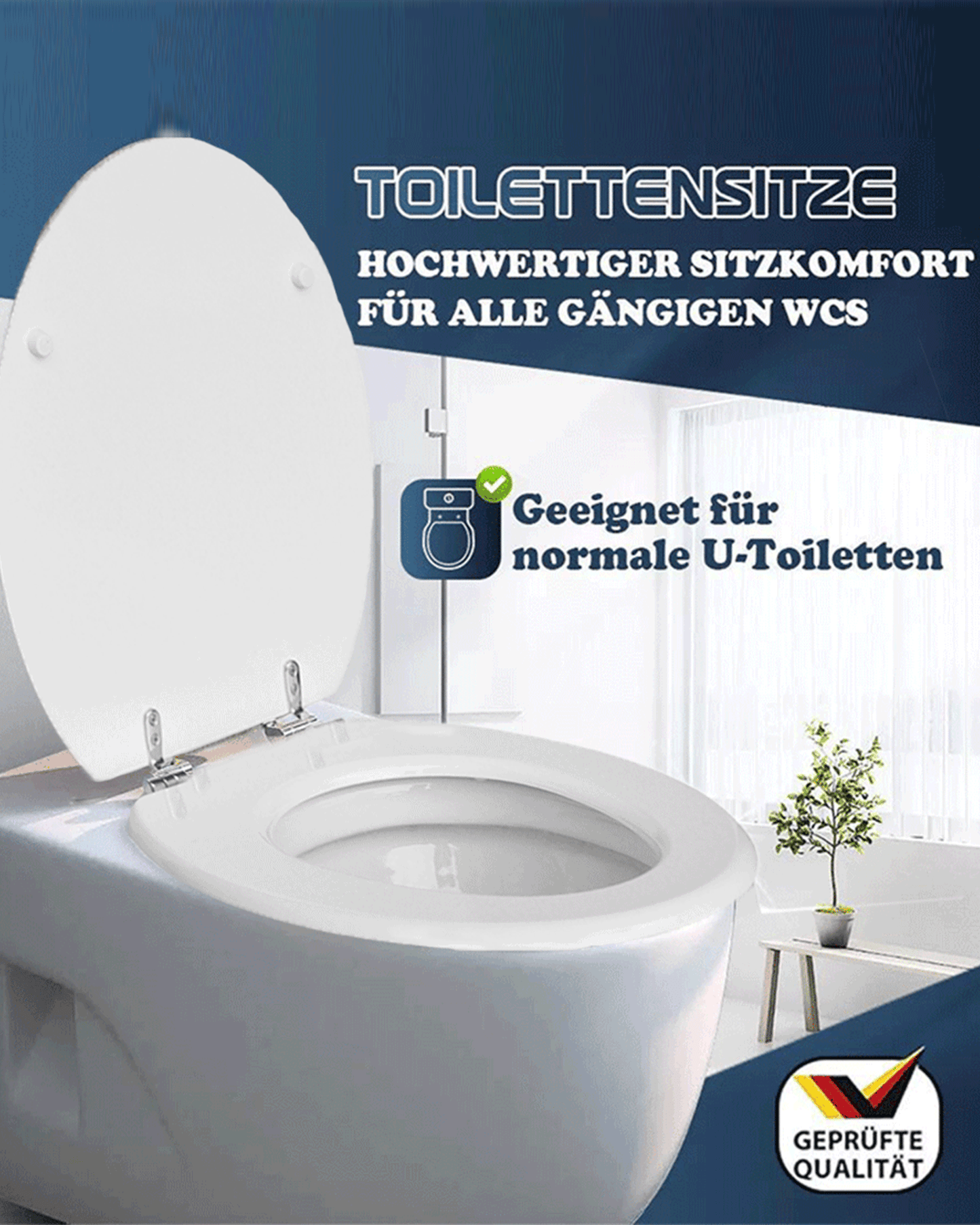 SINOBATH (H001) mit Absenkautomatik, MDF-Holzkern, WC-Sitz Toilettensitz (Weiß)