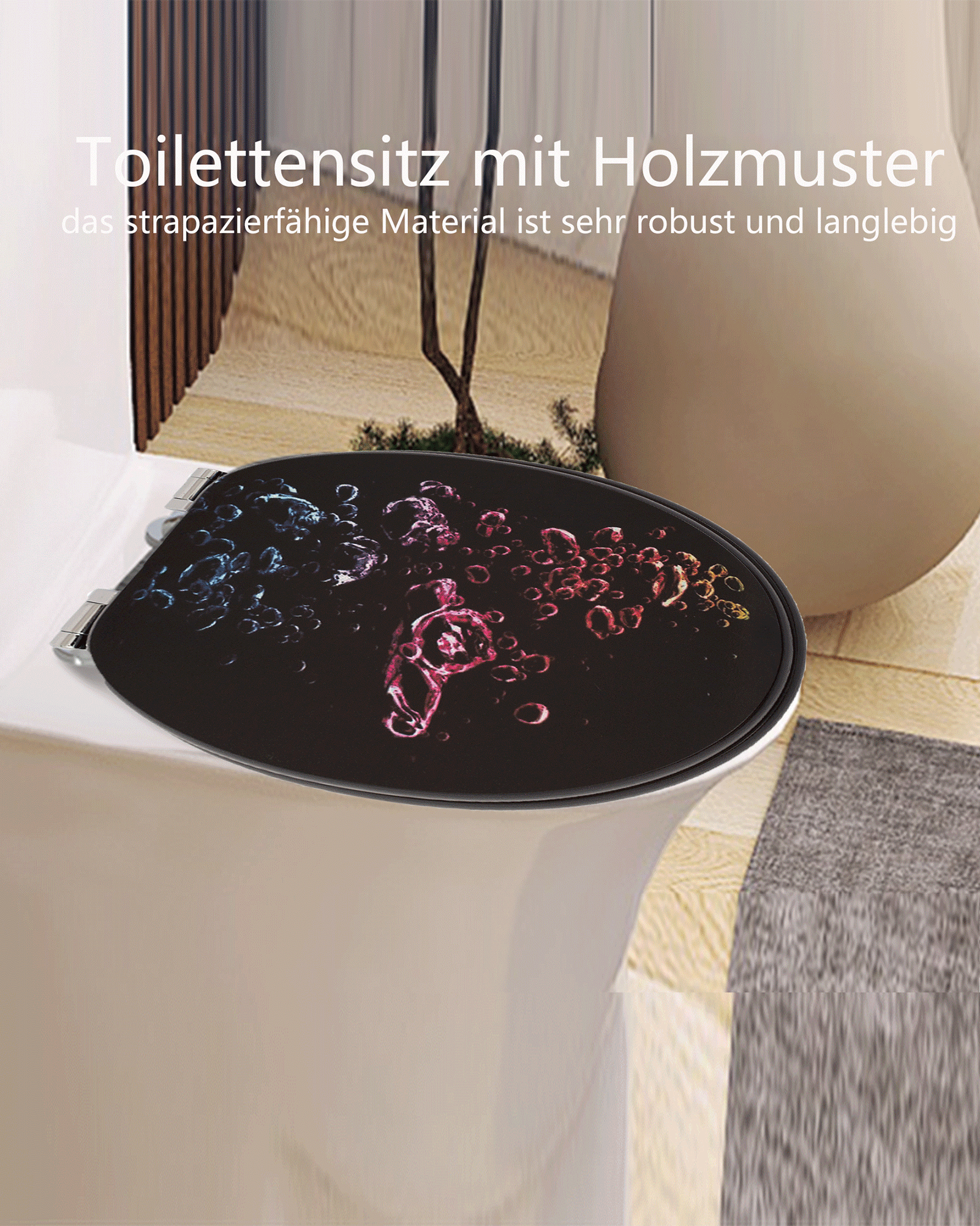 SINOBATH (H170)  mit Absenkautomatik, MDF-Holzkern, Softclose-Scharnier Toilettensitz（Bunte Wassertropfen）