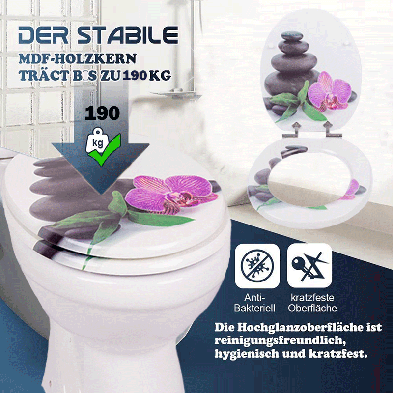 SINOBATH MDF-Holzkern, WC-Sitz Toilettensitz mit Absenkautomatik, Softclose-Scharnier （H128）