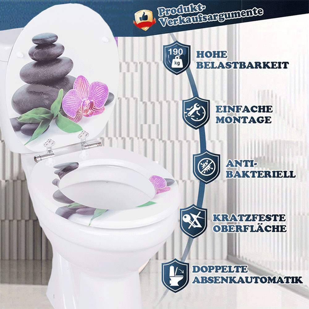 SINOBATH MDF-Holzkern, WC-Sitz Toilettensitz mit Absenkautomatik, Softclose-Scharnier （H128）