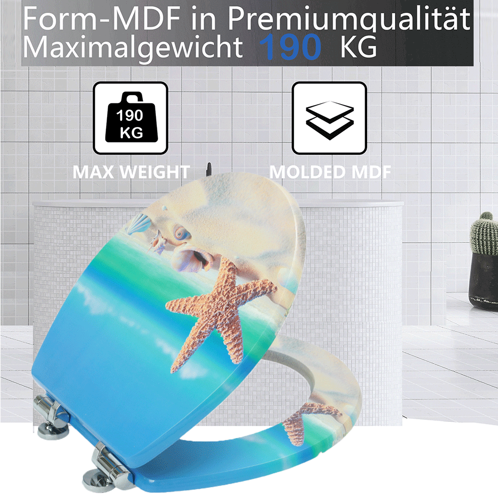 SINOBATH MDF-Holzkern, WC-Sitz Toilettensitz mit Absenkautomatik, Softclose-Scharnier（H149)