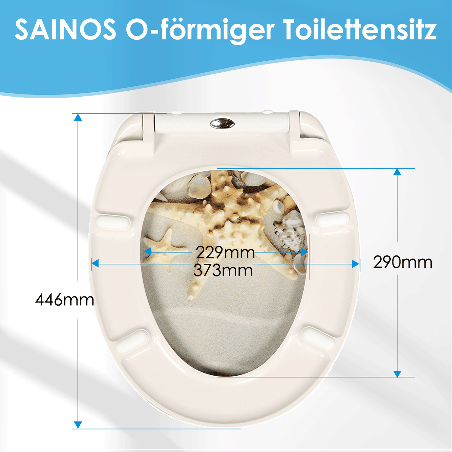 SAINOS O-förmiger Premium-Duroplast Toilettensitz Toilettendeckel, WC Sitz mit Absenkautomatik, Quick-Release Funktion für einfach Reinigung, O Form Weiß Toilettensitz mit Verstellbaren Scharnieren(US12-168)