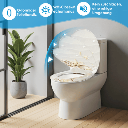 SAINOS O-förmiger Premium-Duroplast Toilettensitz Toilettendeckel, WC Sitz mit Absenkautomatik, Quick-Release Funktion für einfach Reinigung, O Form Weiß Toilettensitz mit Verstellbaren Scharnieren(US12-168)
