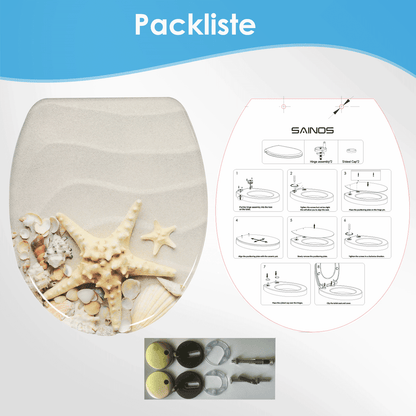 SAINOS O-förmiger Premium-Duroplast Toilettensitz Toilettendeckel, WC Sitz mit Absenkautomatik, Quick-Release Funktion für einfach Reinigung, O Form Weiß Toilettensitz mit Verstellbaren Scharnieren(US12-168)