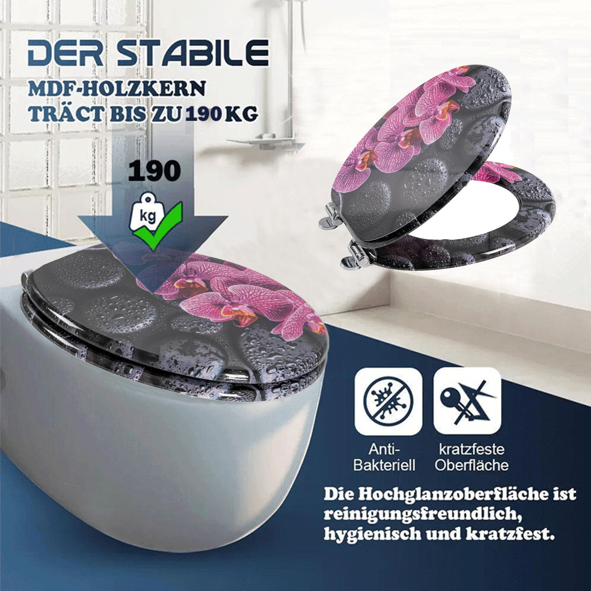 SINOBATH MDF WC-Sitz Gedruckte Muster Softclose Toilettensitz — H392