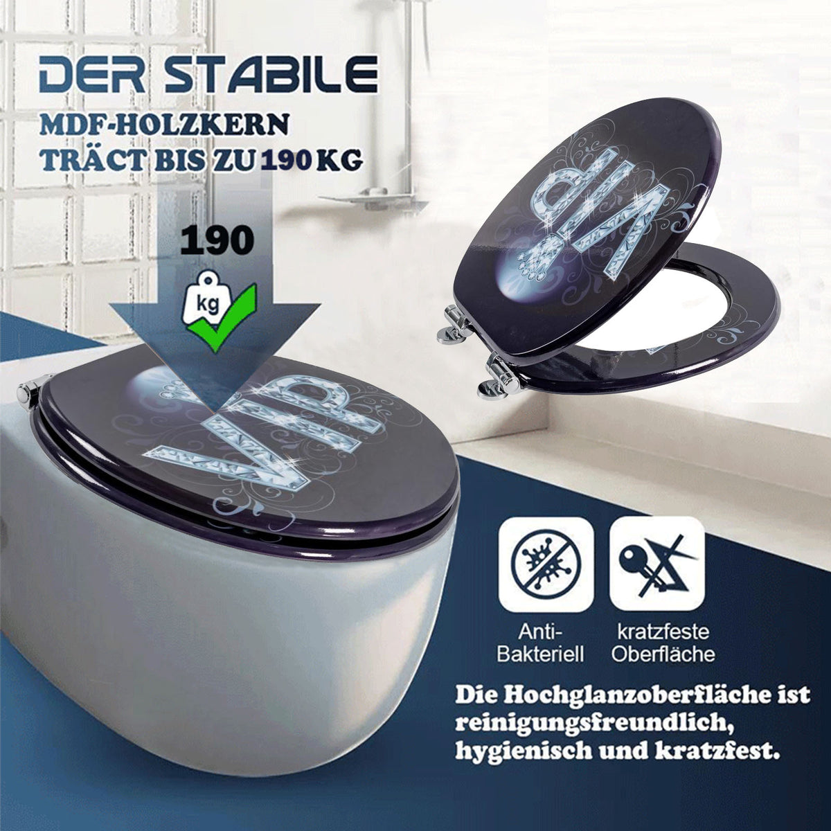 SINOBATH MDF WC-Sitz Gedruckte Muster Softclose Toilettensitz — H398