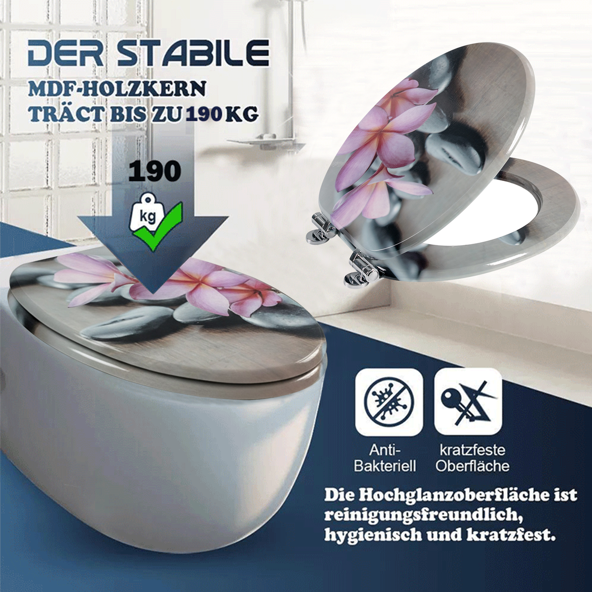 SINOBATH MDF WC-Sitz Gedruckte Muster Softclose Toilettensitz — H386