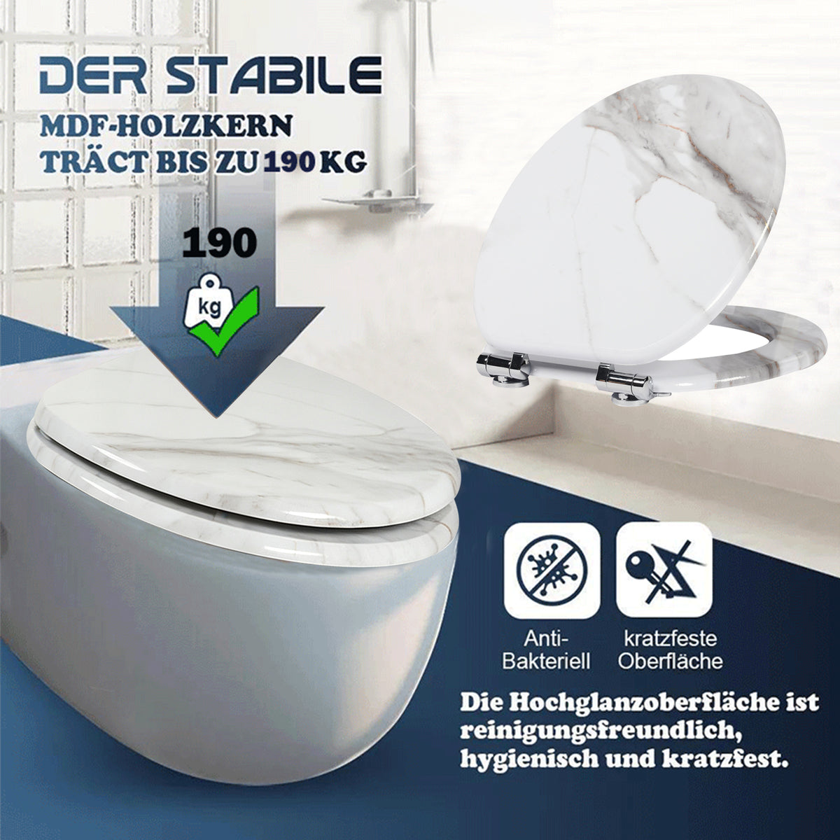 SINOBATH MDF WC-Sitz Marmormuster Softclose Toilettensitz — S46