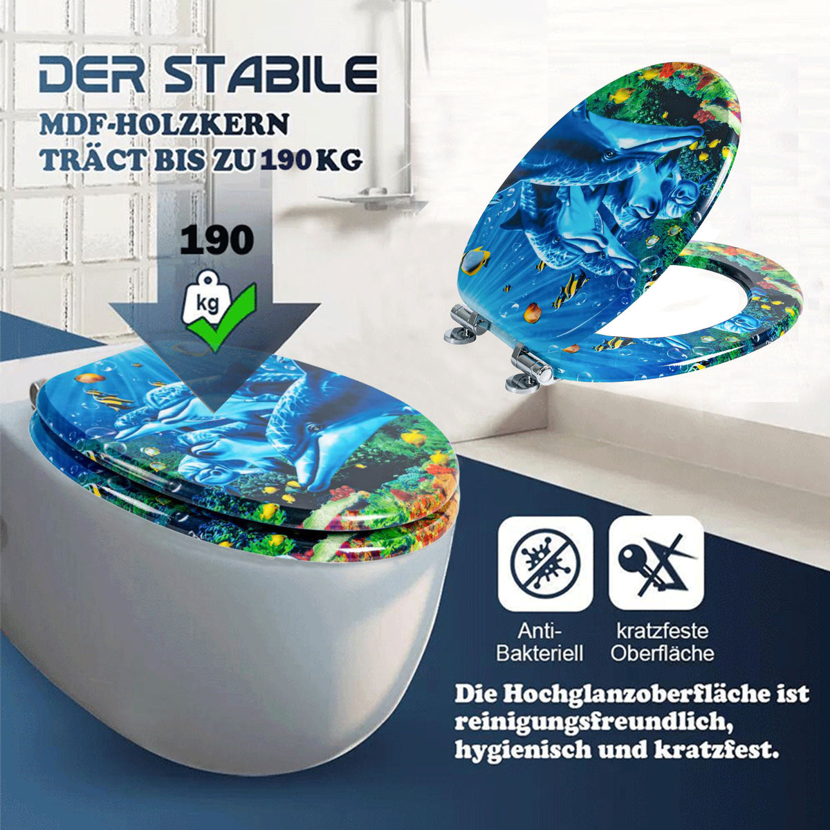 SINOBATH MDF WC-Sitz Gedruckte Muster Softclose Toilettensitz — H394