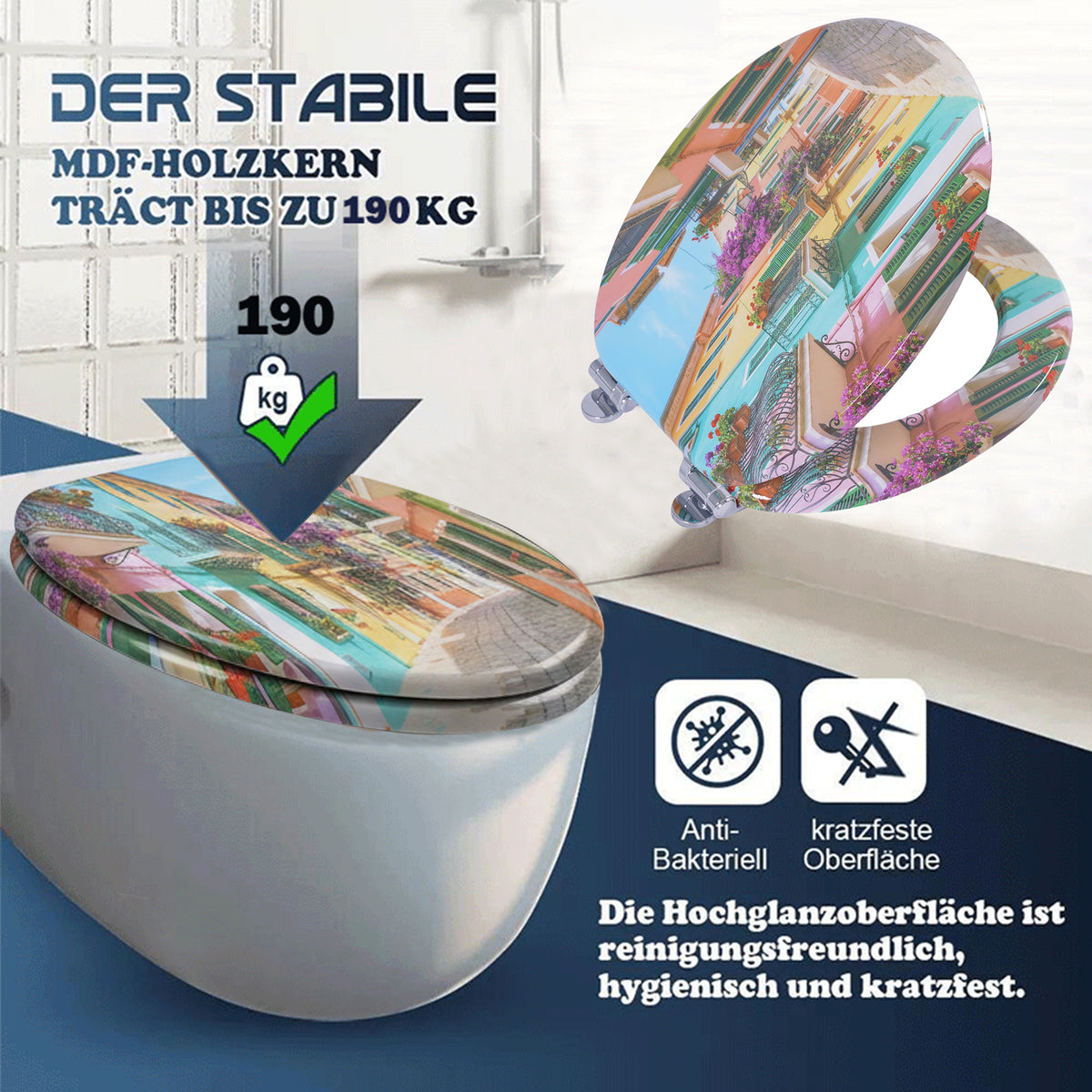 SINOBATH MDF WC-Sitz Gedruckte Muster Softclose Toilettensitz — H385