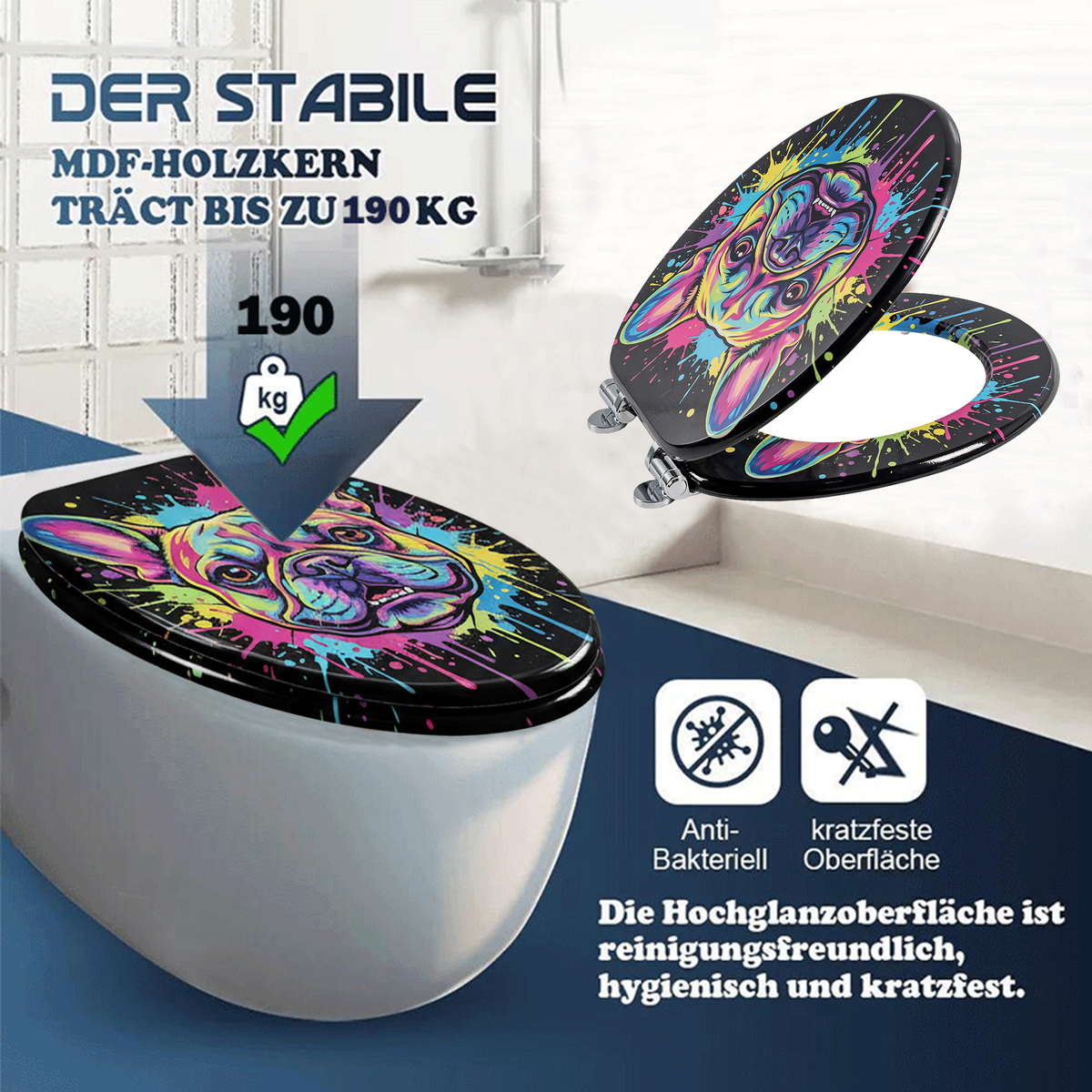 SINOBATH MDF WC-Sitz Gedruckte Muster Softclose Toilettensitz — H380