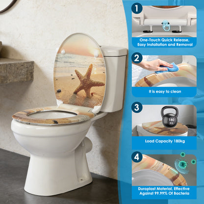 SINOBATH Duroplast WC-Sitz O-Form, Seestern-Optik Absenkautomatik — UF12-052