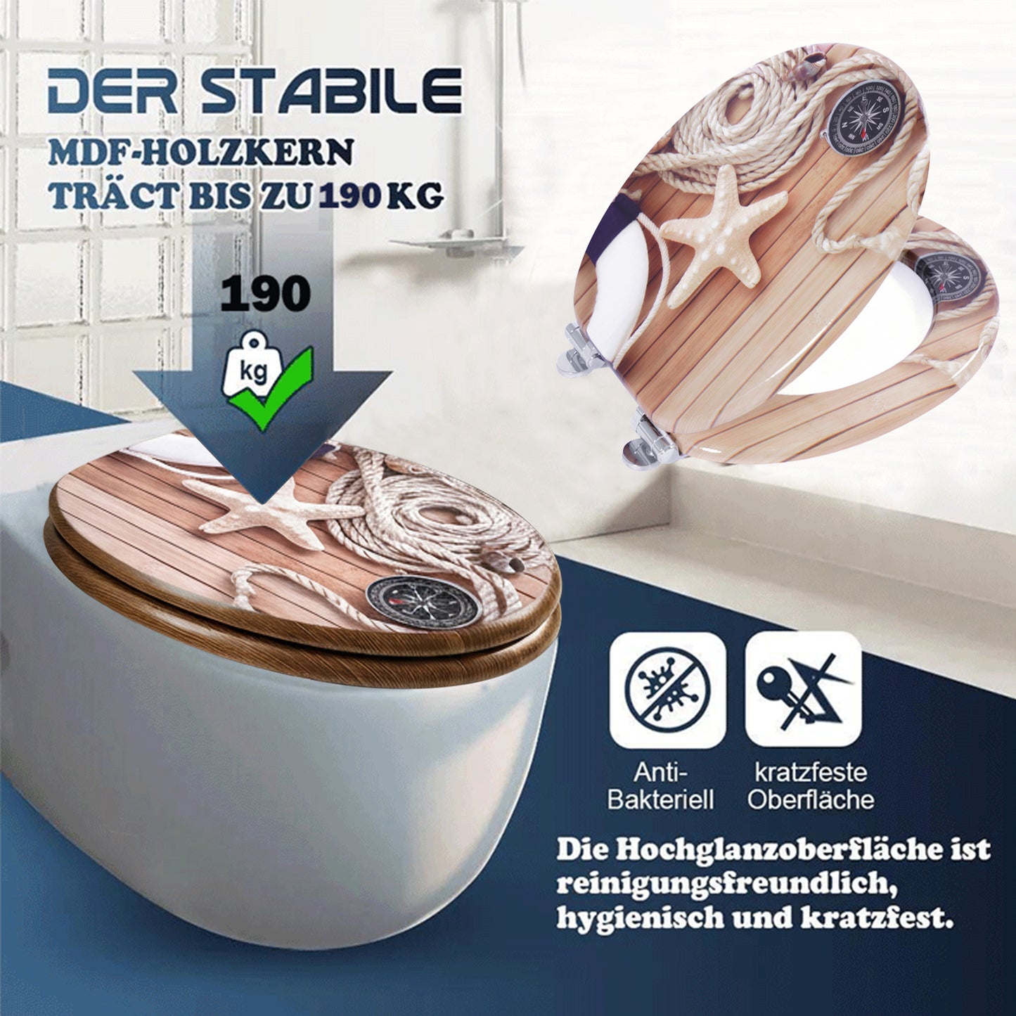 SINOBATH MDF WC-Sitz Gedruckte Muster Softclose Toilettensitz — H373