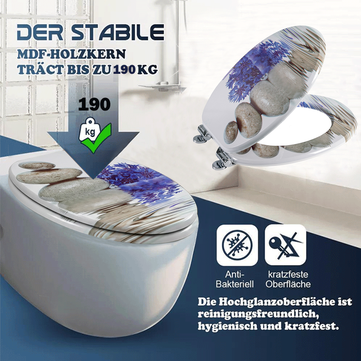 SINOBATH MDF WC-Sitz Gedruckte Muster Softclose Toilettensitz — H388