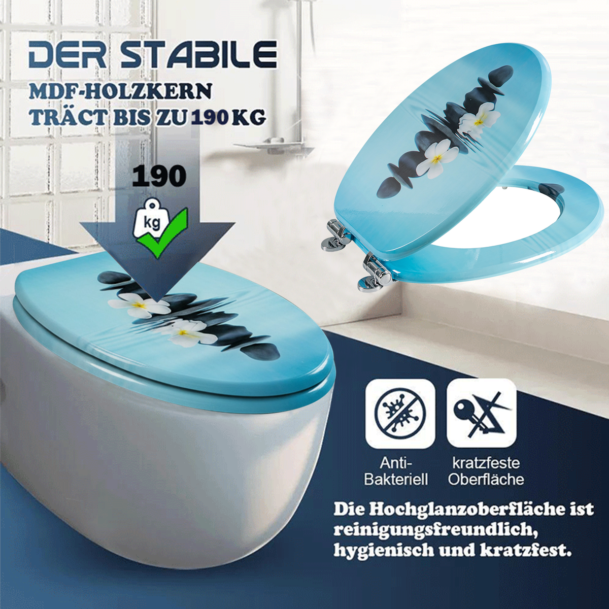 SINOBATH MDF WC-Sitz Gedruckte Muster Softclose Toilettensitz — H387