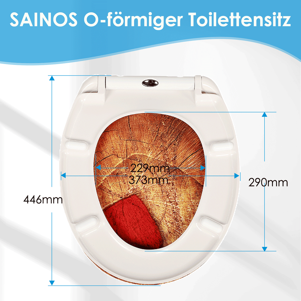 SAINOS O-förmiger Premium-Duroplast Toilettensitz Toilettendeckel, WC Sitz mit Absenkautomatik, Quick-Release Funktion für einfach Reinigung, O Form Weiß Toilettensitz mit Verstellbaren Scharnieren（UF12-225)