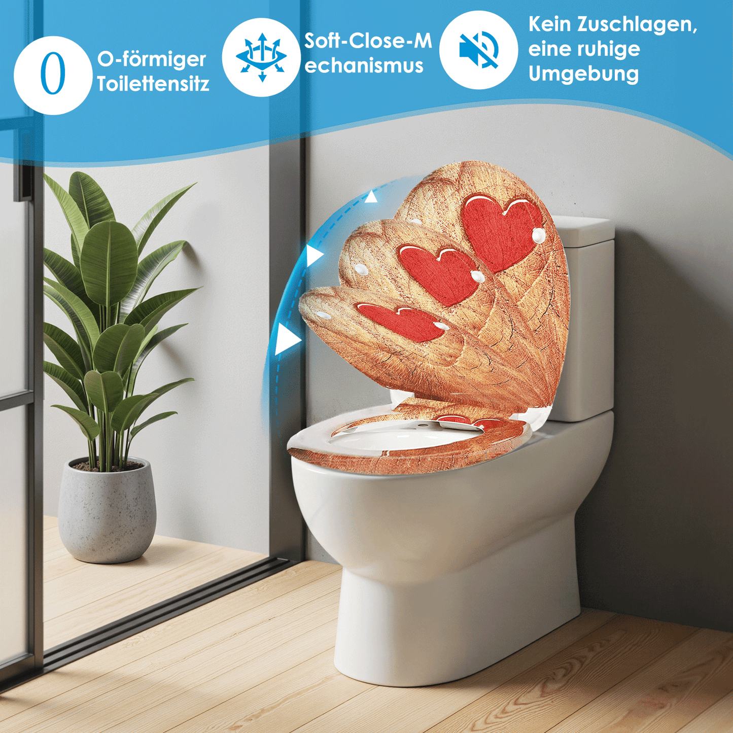 SAINOS O-förmiger Premium-Duroplast Toilettensitz Toilettendeckel, WC Sitz mit Absenkautomatik, Quick-Release Funktion für einfach Reinigung, O Form Weiß Toilettensitz mit Verstellbaren Scharnieren（UF12-225)