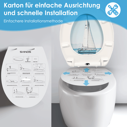 SAINOS O-förmiger Premium-Duroplast Toilettensitz Toilettendeckel, WC Sitz mit Absenkautomatik, Quick-Release Funktion für einfach Reinigung, O Form Weiß Toilettensitz mit Verstellbaren Scharnieren(UF12-344)