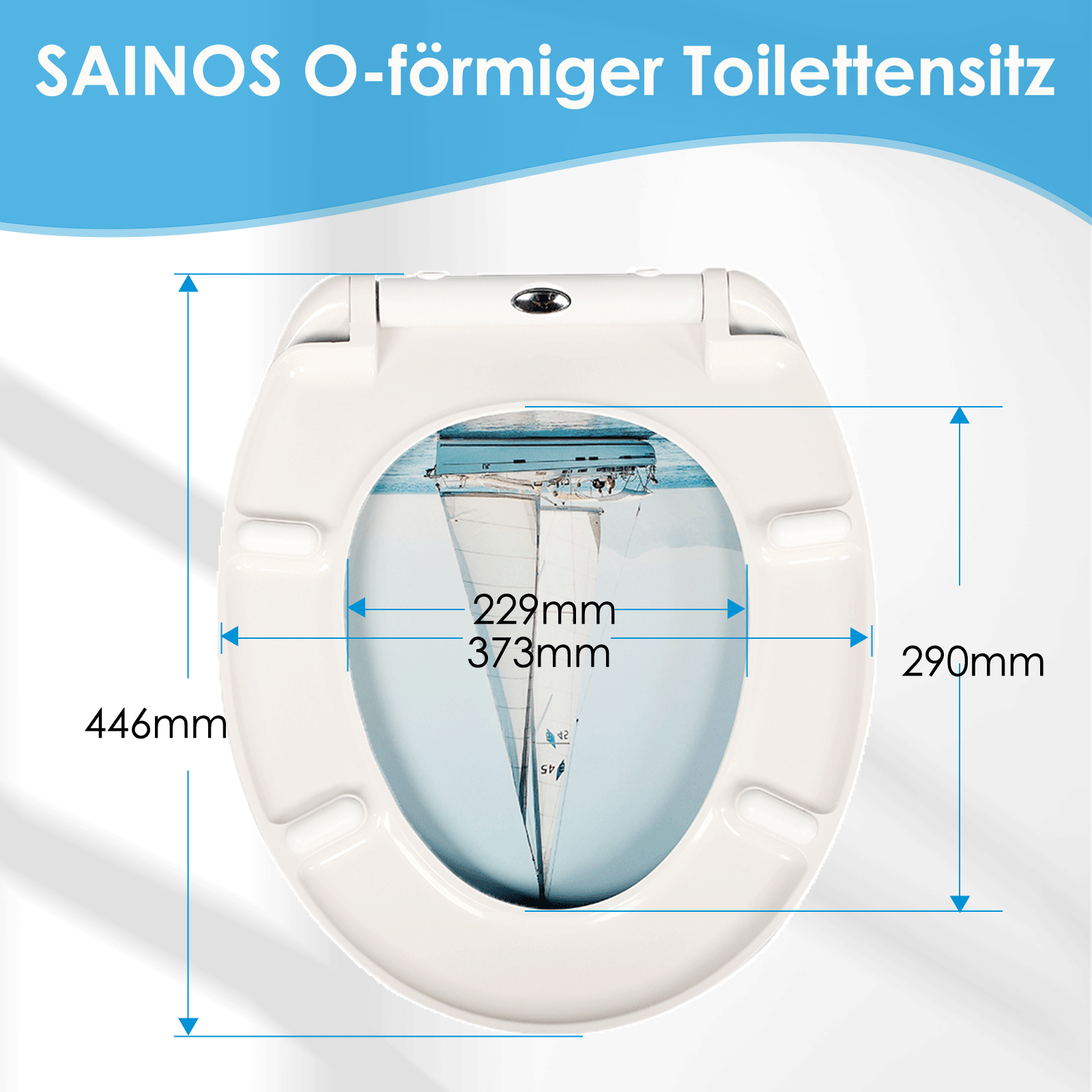 SAINOS O-förmiger Premium-Duroplast Toilettensitz Toilettendeckel, WC Sitz mit Absenkautomatik, Quick-Release Funktion für einfach Reinigung, O Form Weiß Toilettensitz mit Verstellbaren Scharnieren(UF12-344)
