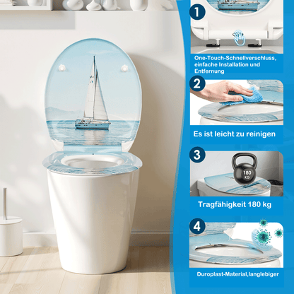 SAINOS O-förmiger Premium-Duroplast Toilettensitz Toilettendeckel, WC Sitz mit Absenkautomatik, Quick-Release Funktion für einfach Reinigung, O Form Weiß Toilettensitz mit Verstellbaren Scharnieren(UF12-344)