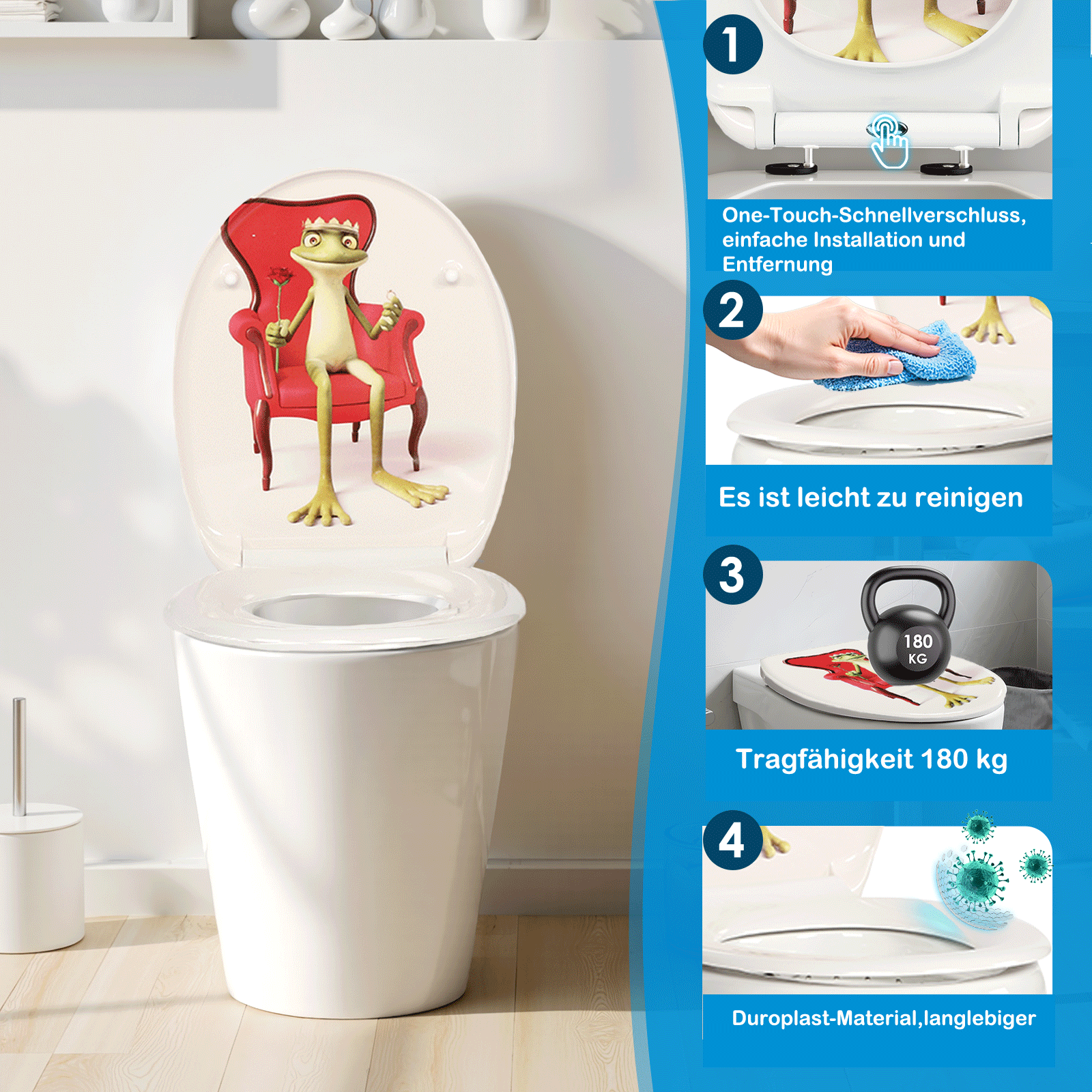 SAINOS O-förmiger Premium-Duroplast Toilettensitz Toilettendeckel, WC Sitz mit Absenkautomatik, Quick-Release Funktion für einfach Reinigung, O Form Weiß Toilettensitz mit Verstellbaren Scharnieren(UF12-350)